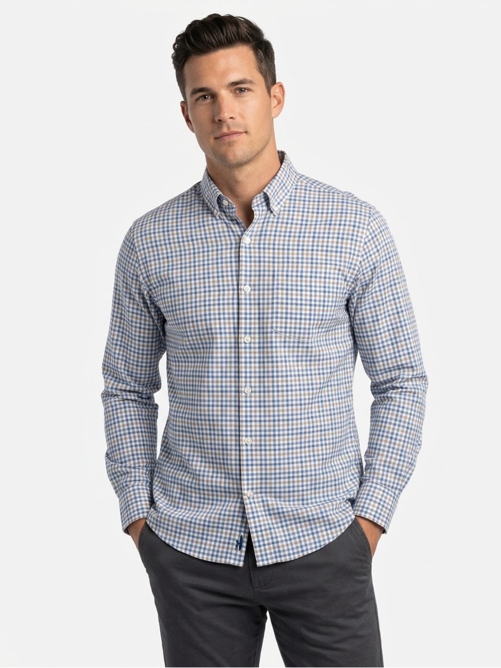 johnnie-O PREP-FORMANCE Shelby Gingham Button Down Shirt Men's Medium Wake Blue
